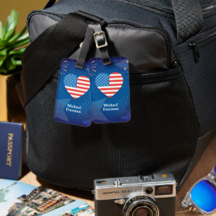 Persoonlijk monogram Amerikaanse vlag 4 juli Bagagelabel