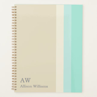 Persoonlijk monogram beige en aquablauw planner