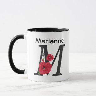 Persoonlijk monogram bewerkbare M tekst rode bloem Mok