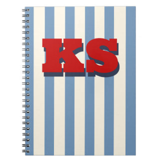 Persoonlijk monogram blauwe streep, aangepaste ini notitieboek
