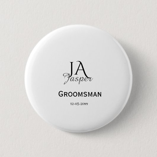 Persoonlijk monogram bruidsjonker getuige naam dat ronde button 5,7 cm (Voorkant)