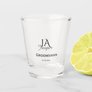 Persoonlijk monogram bruidsjonker getuige naam dat shot glas