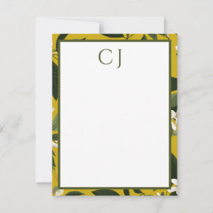 Persoonlijk monogram citroen citrusfruit notitiekaartje