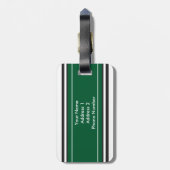 Persoonlijk monogram donkergroen zwart gestreept bagagelabel (Achterkant verticaal)