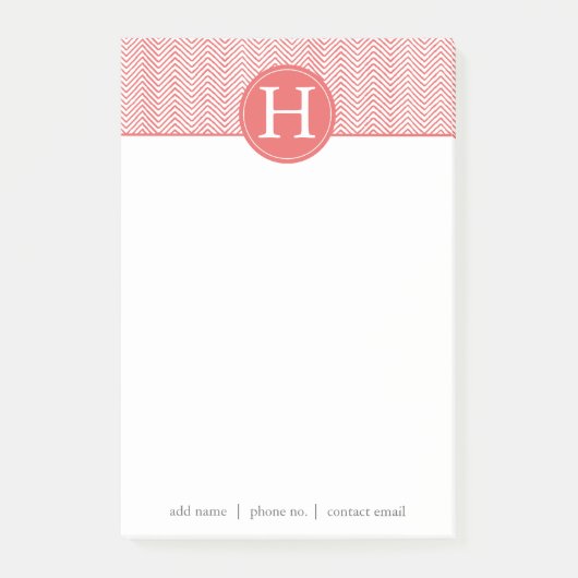Persoonlijk Monogram Elegante Koraal Chevron Post-it® Notes (Voorkant)