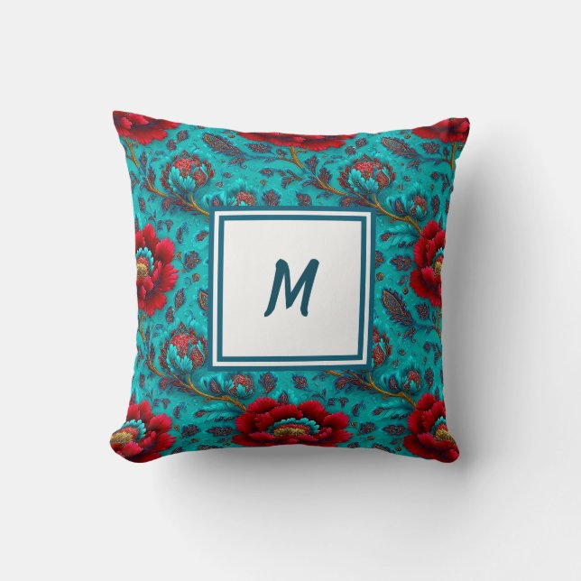 Persoonlijk Monogram – Elegante Moderne Bloemen Kussen (Voorkant)