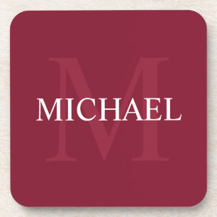 Persoonlijk monogram en naam bordeauxrood bier onderzetter