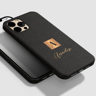 Persoonlijk monogram en naam in zwart goud iPhone 14 pro max hoesje