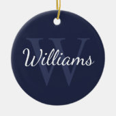 Persoonlijk monogram en naam Navyblauw Keramisch Ornament (Voorkant)