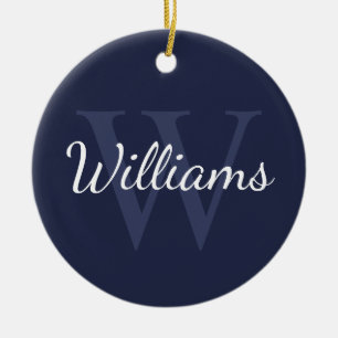 Persoonlijk monogram en naam Navyblauw Keramisch Ornament