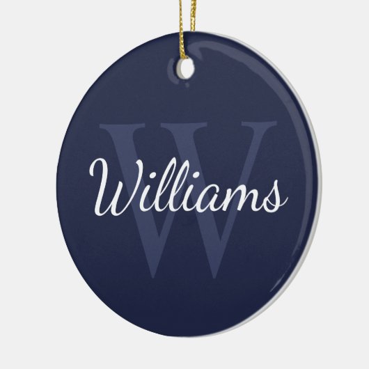 Persoonlijk monogram en naam Navyblauw Keramisch Ornament (Links)