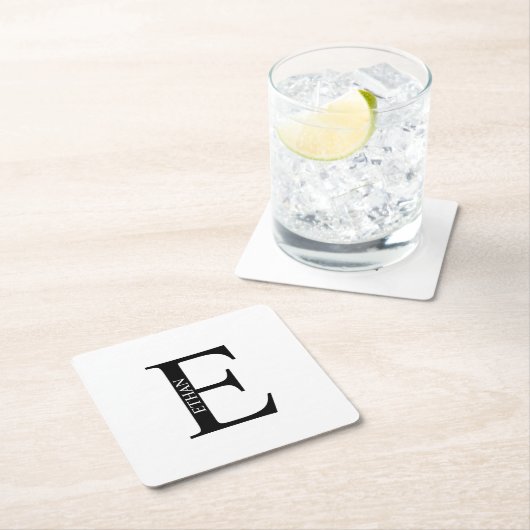 Persoonlijk monogram en naam vierkante kartonnen onderzetter (Insitu)