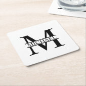 Persoonlijk monogram en naam vierkante kartonnen onderzetter (Schuin)