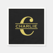 Persoonlijk Monogram En Naam Zwart En Goud Servet (Voorkant)