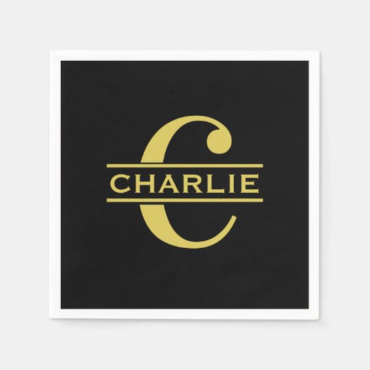 Persoonlijk Monogram En Naam Zwart En Goud Servet (Voorkant)