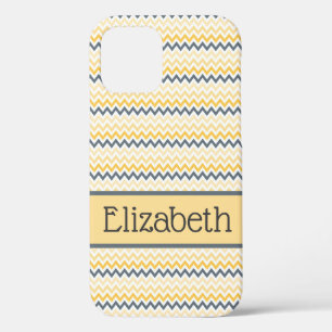 Persoonlijk monogram geel grijs chevron iPhone 12 hoesje