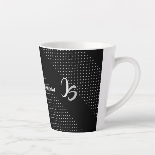 Persoonlijk monogram Geometric Trendy Black Patter Latte Mok (Rechts)