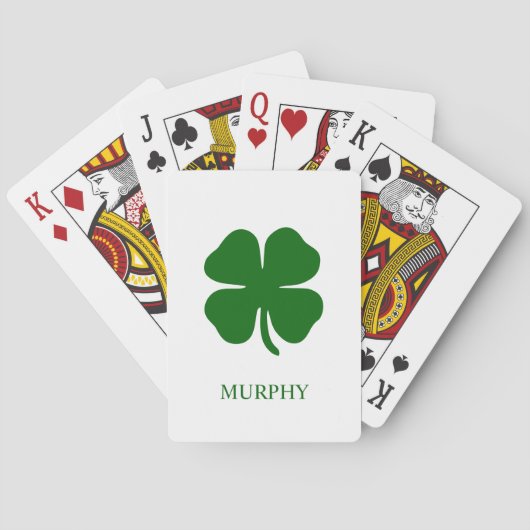 Persoonlijk monogram groene klaver pokerkaarten (Achterkant)