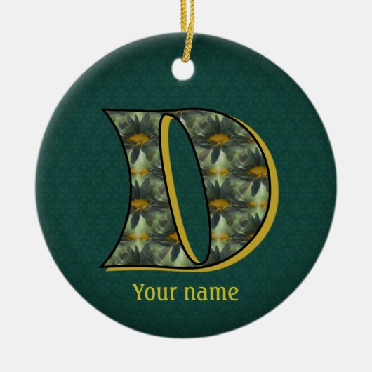 Persoonlijk Monogram Initiaal D Madeliefjes Bloem Keramisch Ornament (Voorkant)
