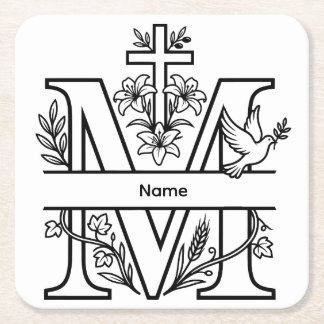 Persoonlijk monogram M Christelijk Vierkante Kartonnen Onderzetter