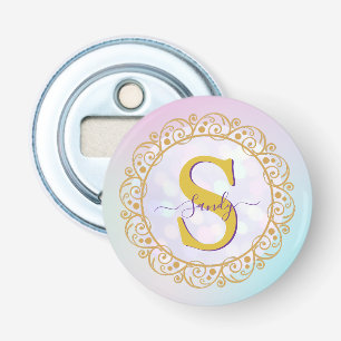 Persoonlijk Monogram Mandala Goud en Blauw Button Flesopener