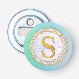Persoonlijk Monogram Mandala Goud en Blauw Button Flesopener