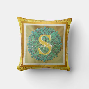 Persoonlijk Monogram Mandala Goud en Blauw Kussen