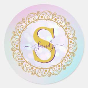 Persoonlijk Monogram Mandala Goud en Blauw Ronde Sticker