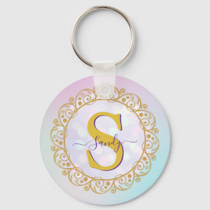 Persoonlijk Monogram Mandala Goud en Blauw Sleutelhanger