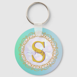 Persoonlijk Monogram Mandala Goud en Blauw Sleutelhanger