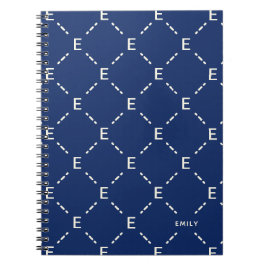 Persoonlijk monogram, marineblauw geometrisch patr notitieboek
