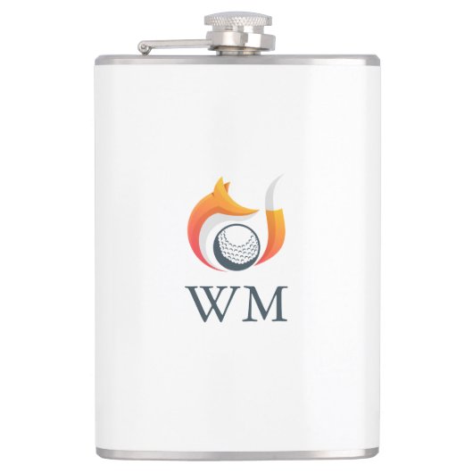 Persoonlijk Monogram Moderne Vos En Golfbal Heupfles (Voorkant)
