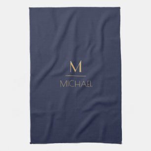 Persoonlijk Monogram   Naam Marineblauw & Goud Theedoek