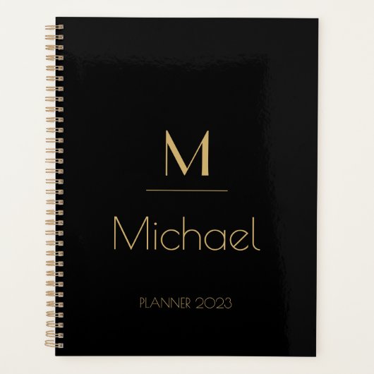 Persoonlijk Monogram | Naam Zwart & Goud Planner (Voorkant)