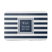 Persoonlijk monogram Navy blauw wit gestreept Badmat (Voorkant)