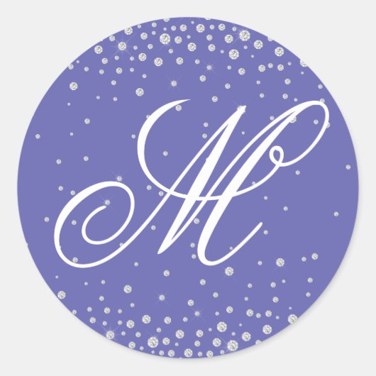 Persoonlijk Monogram Paarse Diamanten Ronde Sticker (Voorkant)