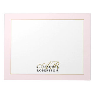 Persoonlijk Monogram Pastel Roze Gouden Calligrafi Notitieblok
