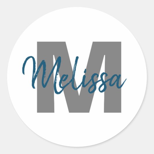 Persoonlijk Monogram Ronde Sticker (Voorkant)