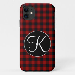 Persoonlijk monogram rood en zwart Buffalo Plaid iPhone 11 Hoesje