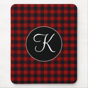 Persoonlijk monogram rood en zwart Buffalo Plaid Muismat