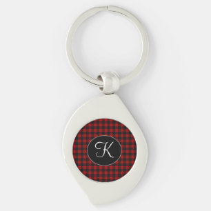 Persoonlijk monogram rood en zwart Buffalo Plaid Sleutelhanger