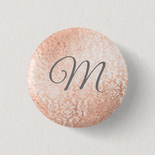 Persoonlijk monogram roze gouden damast ronde button 3,2 cm