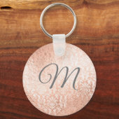 Persoonlijk monogram roze gouden damast sleutelhanger (Voorkant)