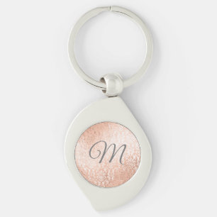 Persoonlijk monogram roze gouden damast sleutelhanger