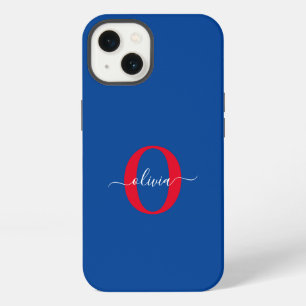 Persoonlijk monogram schrift naam blauw wit rood iPhone 13 hoesje