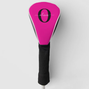 Persoonlijk monogram schrift naam roze zwart wit golfheadcover