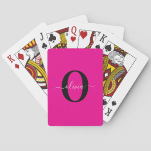 Persoonlijk monogram schrift naam roze zwart wit pokerkaarten
