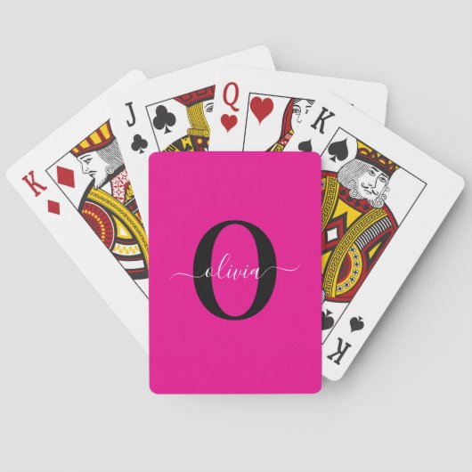 Persoonlijk monogram schrift naam roze zwart wit pokerkaarten (Achterkant)