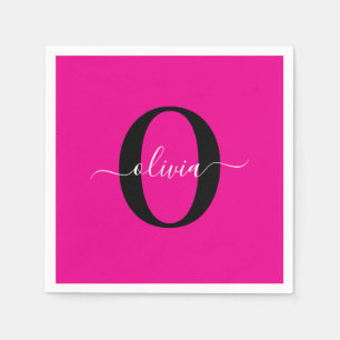 Persoonlijk monogram schrift naam roze zwart wit servet