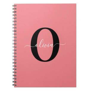 Persoonlijk monogram schrift naam zwart wit roze notitieboek